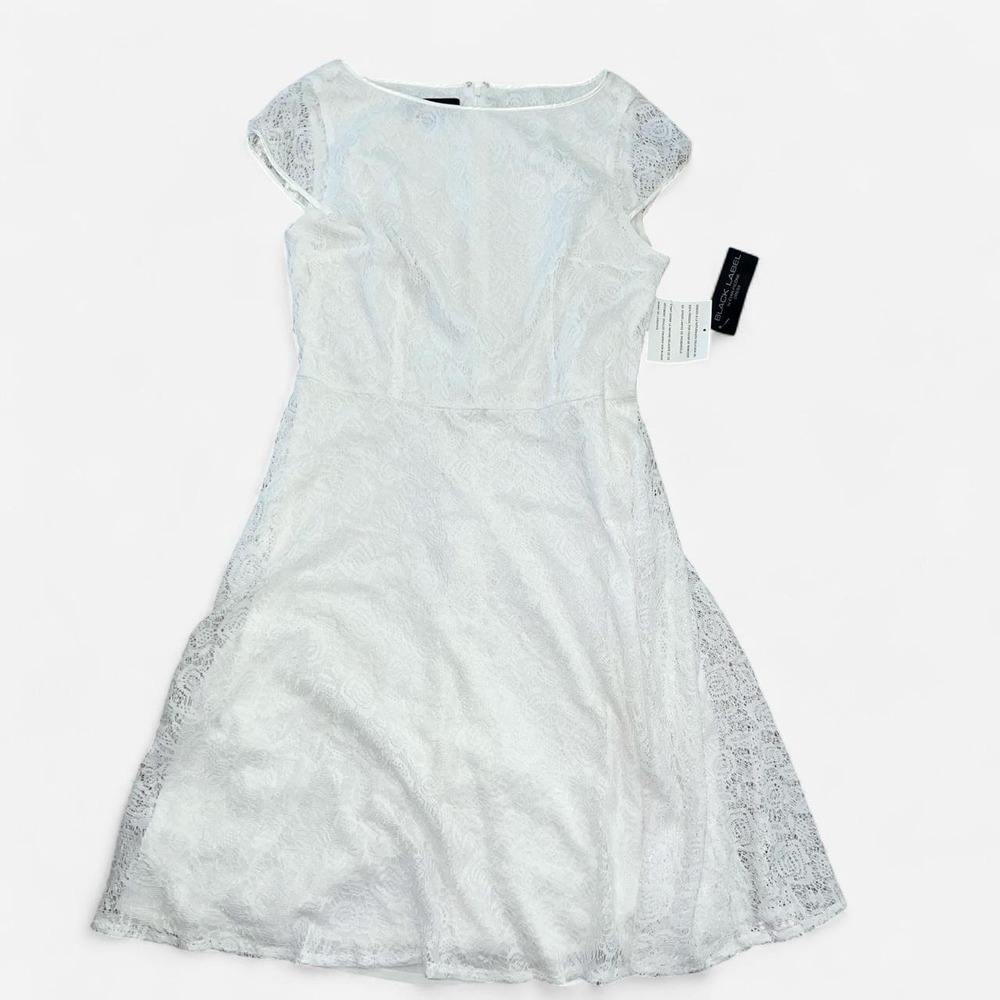 Black Label by Evan-Picone white lace fit & flare dress in women's size 12